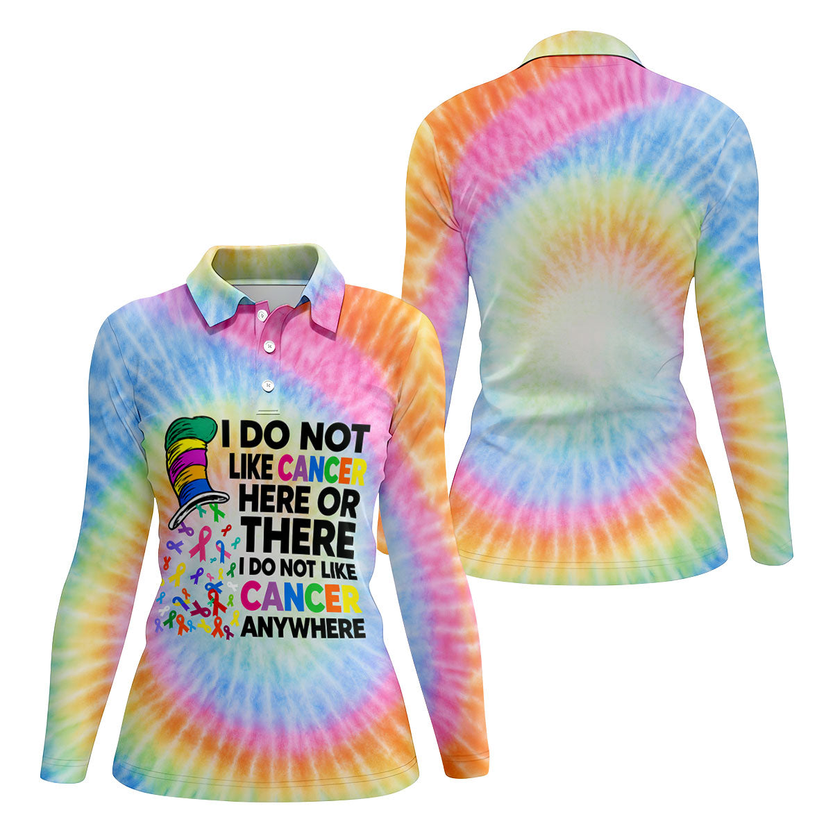 I Do Not Like Cancer Tie Dye Polo Shirt, Golf Shirts For Women, Women’s Golf Apparel