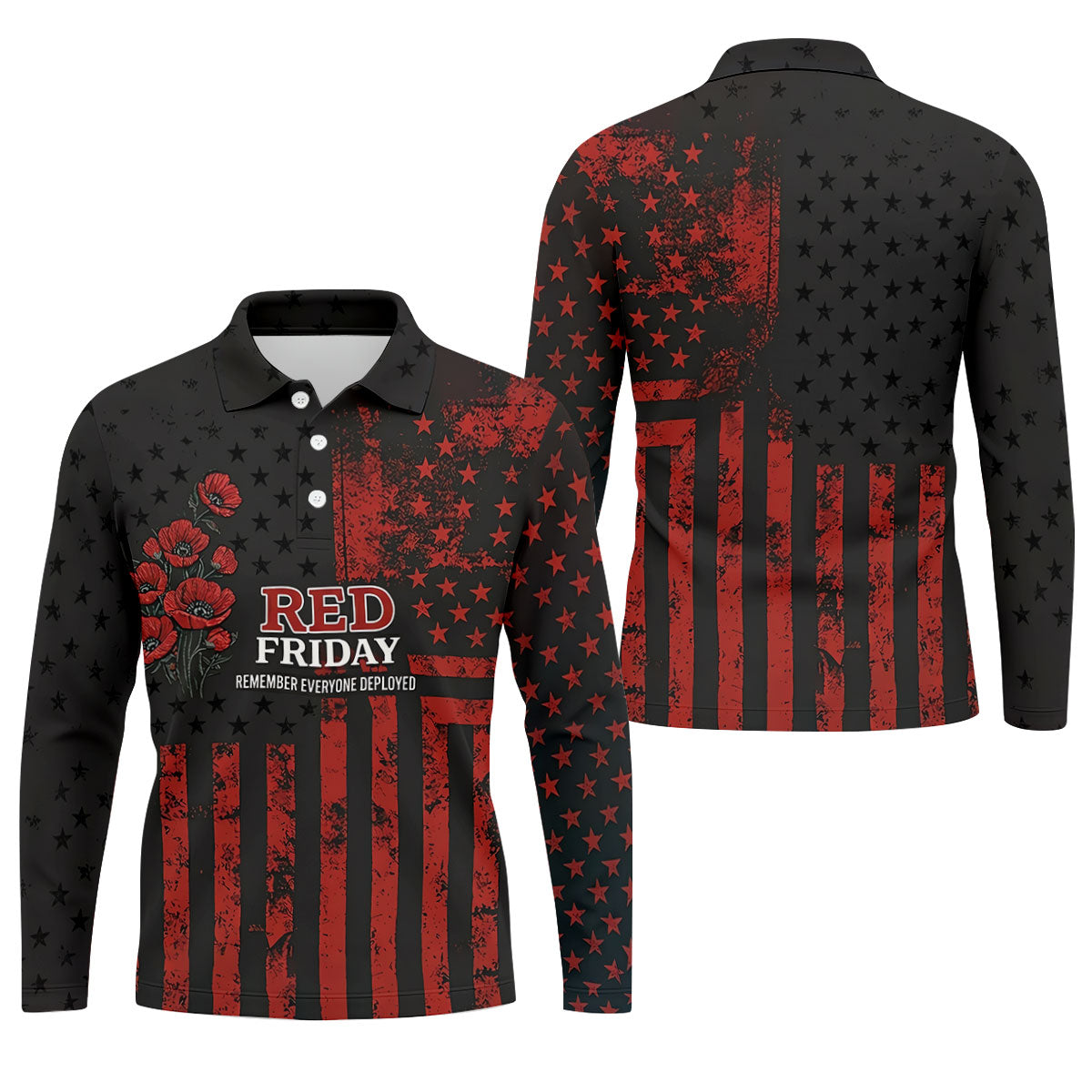 Red Friday American Flag Poppy Polo Shirt, Mens Golf Apparel, Printed Golf Shirts