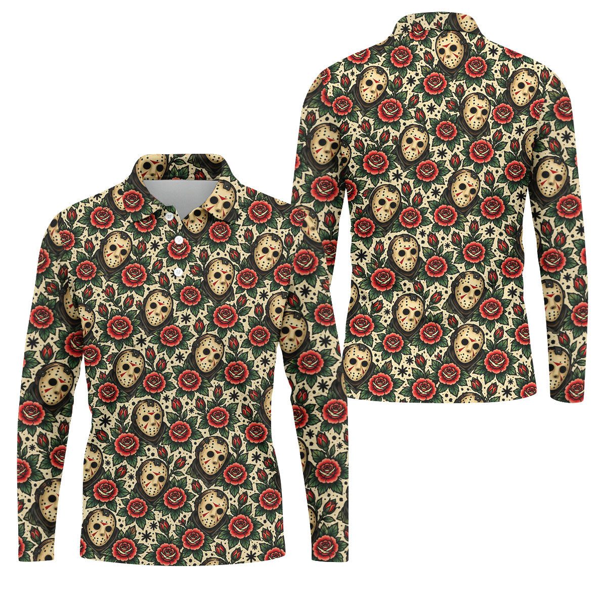 Rose Mask Halloween Horror Character Polo Shirt, Mens Golf Polo, Mens Golf Apparel