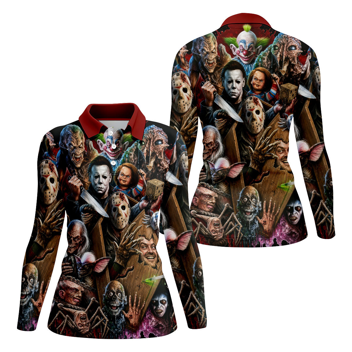 Classic Horror Character Halloween Golf Shirt, Women's Golf Apparel, Printed Golf Shirt