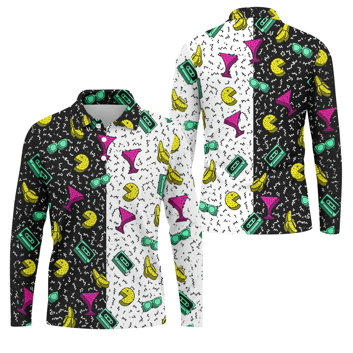 Retro Cassette Sunglasses Cocktail Banana Split Golf Shirt, Hawaiian Golf Shirt, Mens Golf Shirts, Golf Apparel For Men