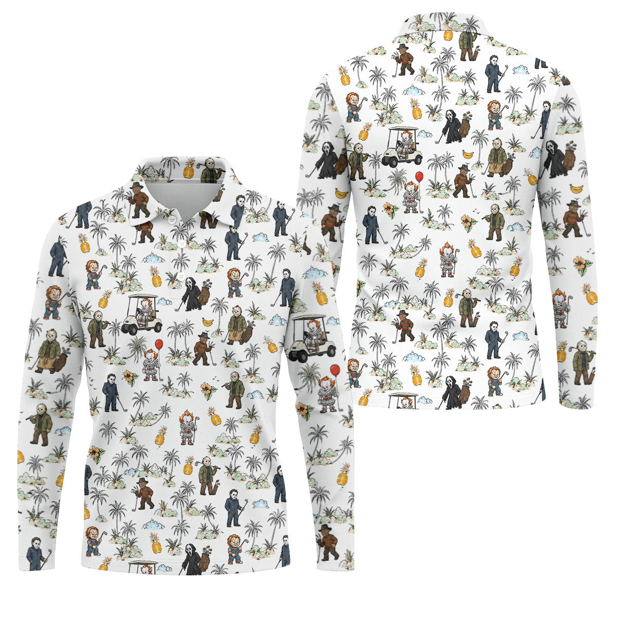 Mini Horror Character Halloween Golf Shirt, Printed Golf Shirts, Golf Polo Shirts For Men