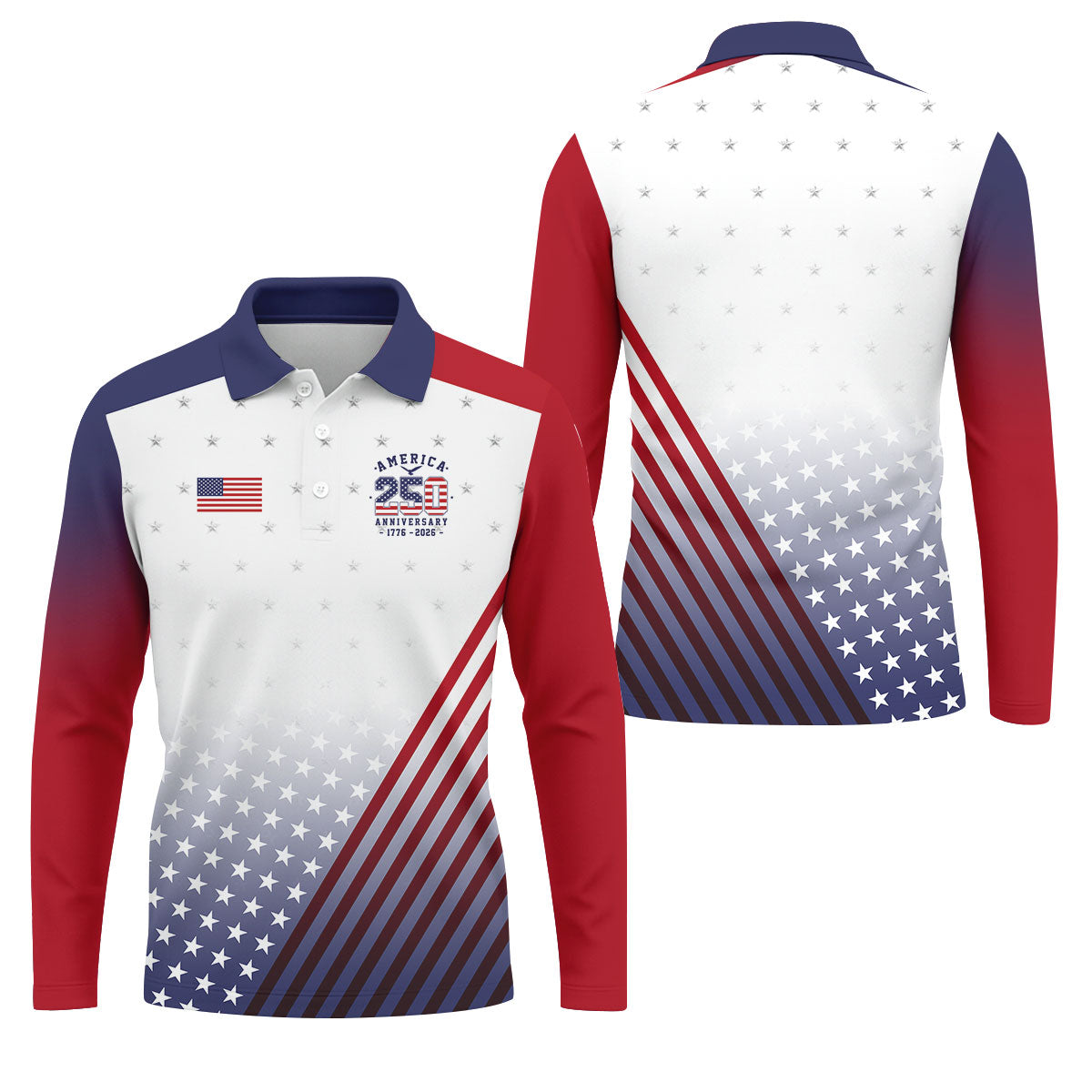 America 250 Anniversary 1776-2026 Flag Logo Golf Shirts For Men, Patriotic 4th Of July Golf Shirt