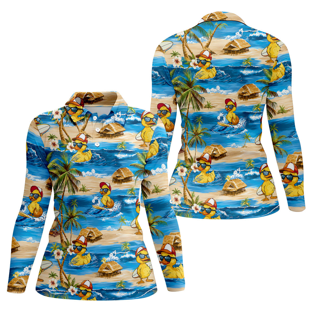Funny Duck Hawaiian Golf Shirt, Summer Ocean Women's Golf Tops, Ladies Golf Shirts