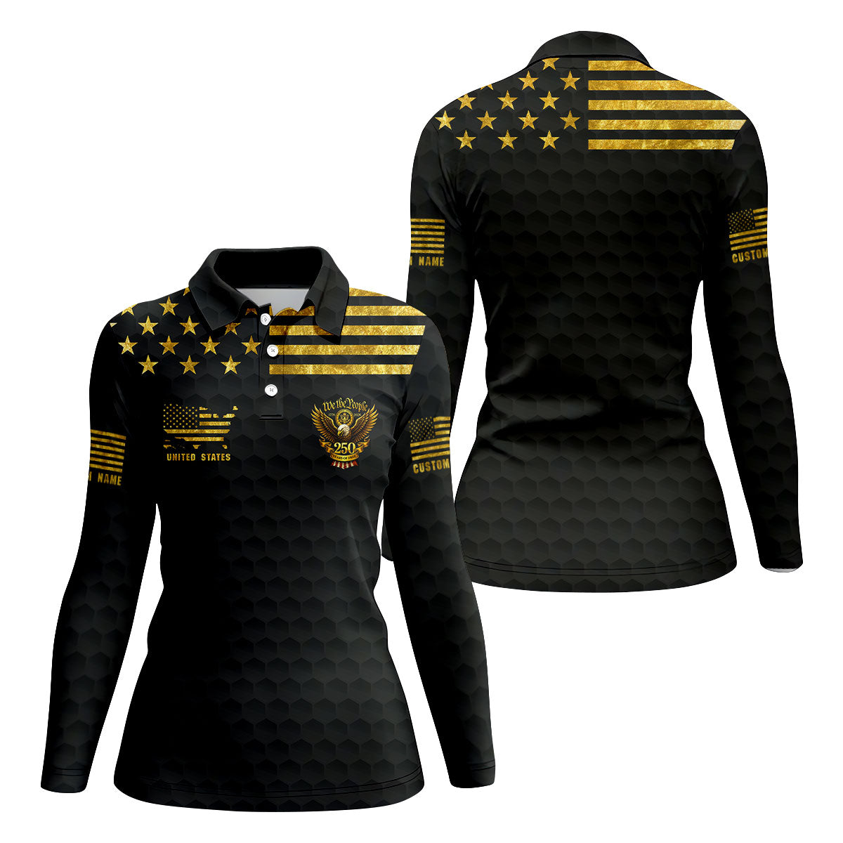 We The People 250 Years Of Free Black And Gold 4th Of July Golf Shirt, Women's Golf Tops