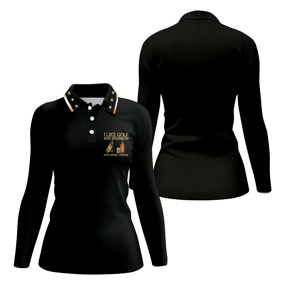 I Like Golf And Bourbon Black Golf Shirt, Fun Women's Golf Shirts, Golf And Whiskey Ladies Golf Shirts