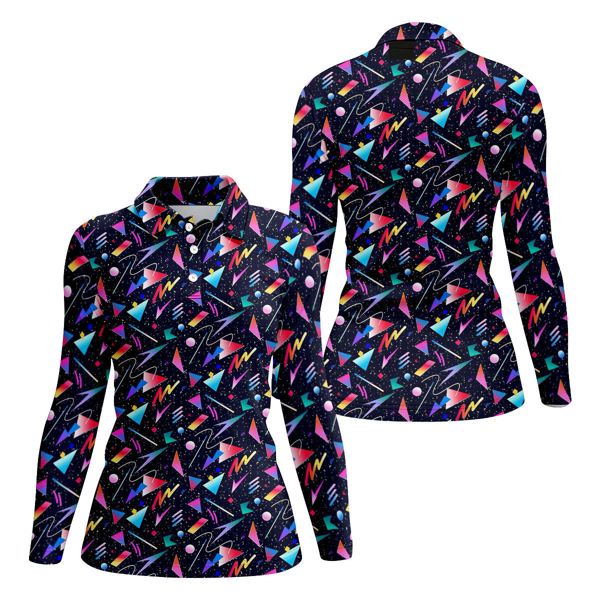 Retro Memphis Geometric Pattern Golf Polo Shirt, Women's Golf Tops, Golf Polo For Women