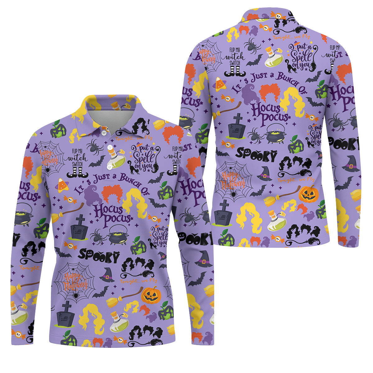 Happy Halloween Witch Spell Pattern Polo Shirt, Mens Golf Polo, Hawaiian Golf Shirt