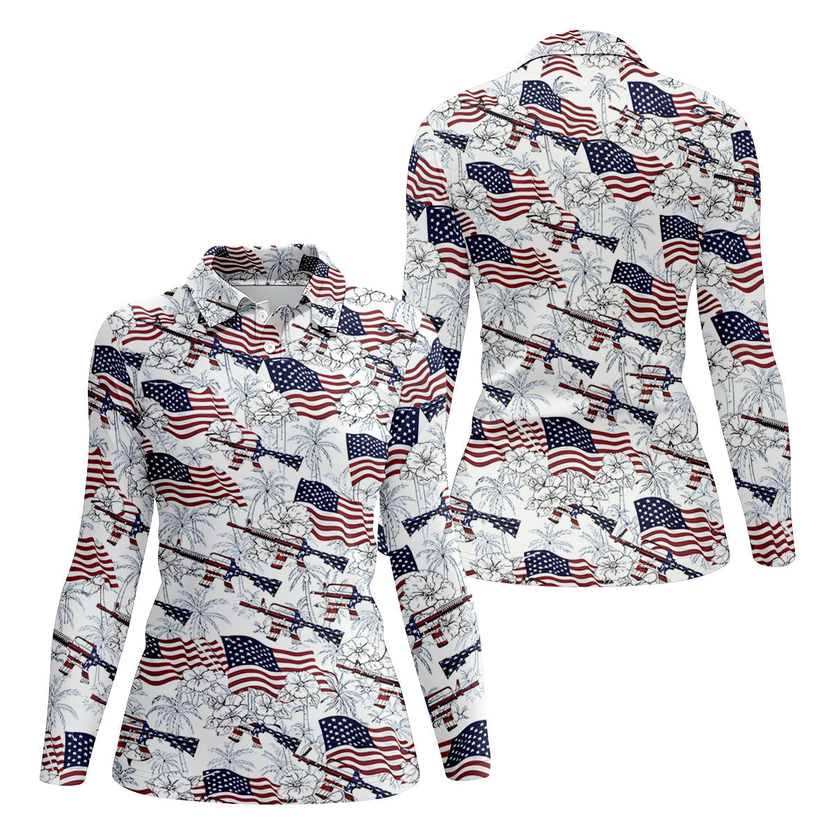 Hawaiian American Women's Golf Tops, 250th Anniversary Patriotic Golf Shirt, Ladies Golf Shirts