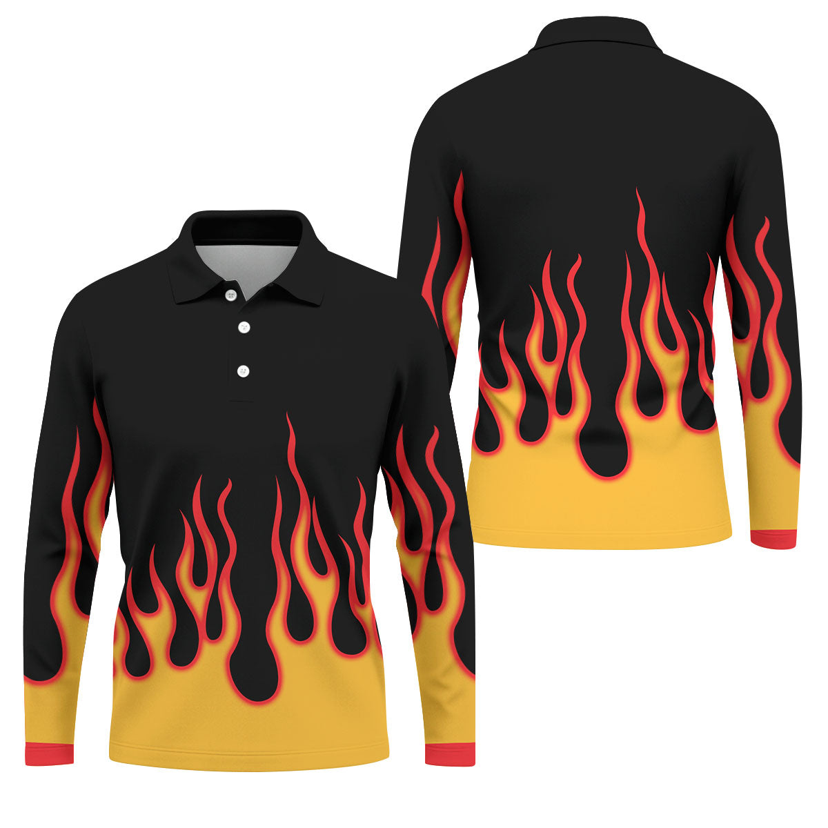 Retro Flame Fire Pattern Design Hawaiian Golf Shirt, Golf Shirts For Men, Polo Shirts For Men