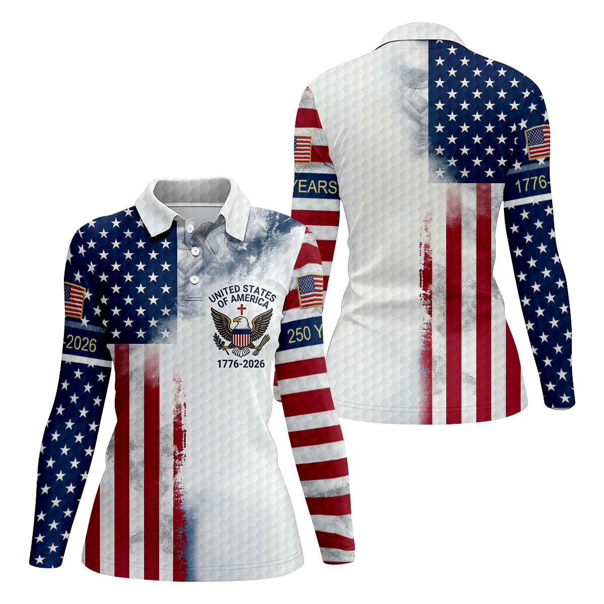 USA Flag Pattern 1776-2026 Distressed Vintage Golf Shirt, 250th Anniversary 4th Of July Women's Golf Tops