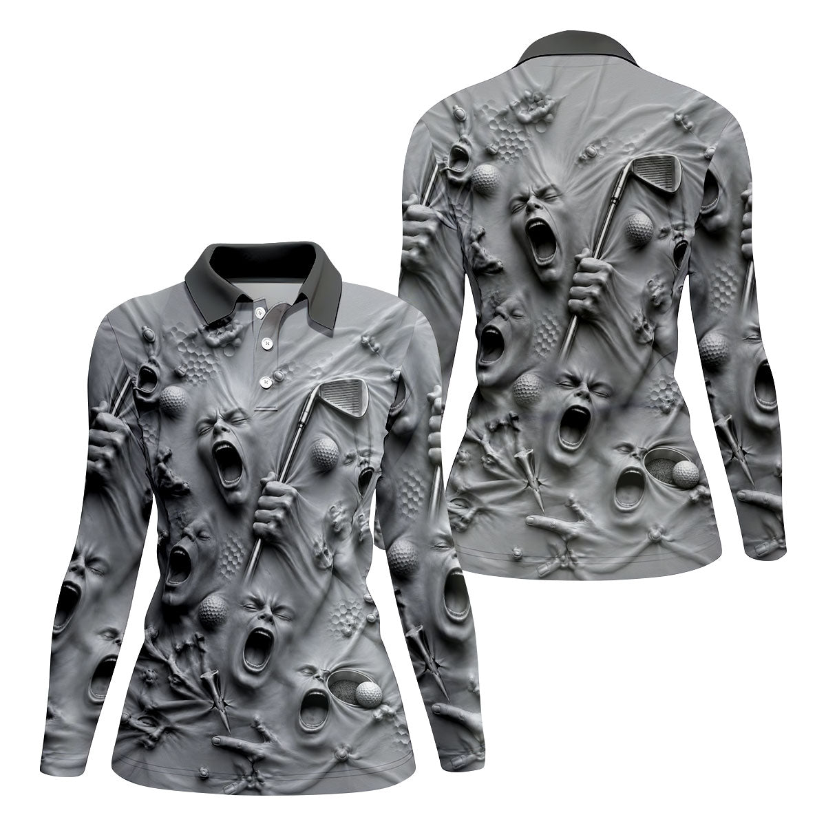 Screaming Face Halloween Golf Polo Shirt, Halloween Tops For Women, Golf Shirts For Women