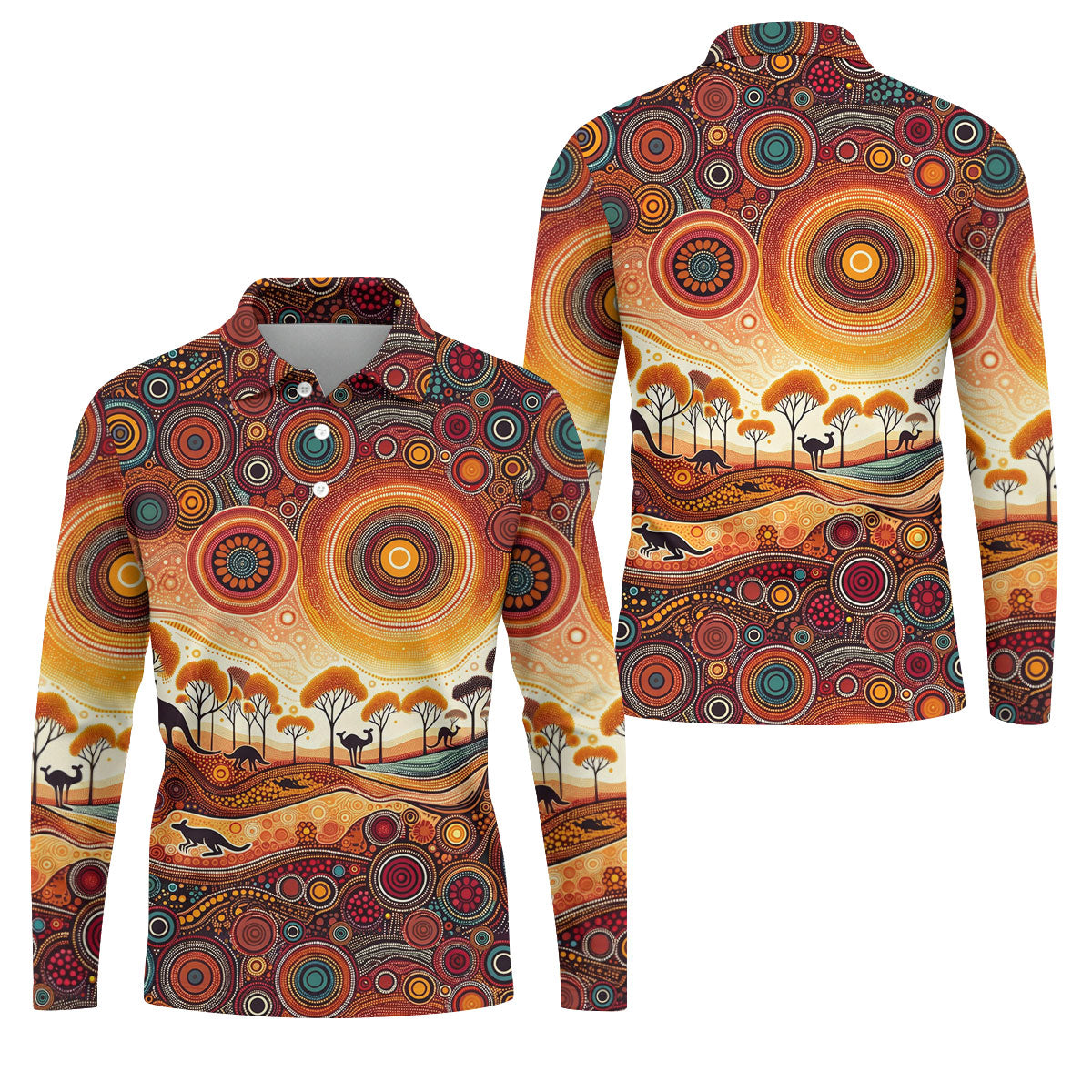 Australian Aboriginal Colourful Art Golf Tops For Men, Australia Kangaroo Polo Shirts For Men