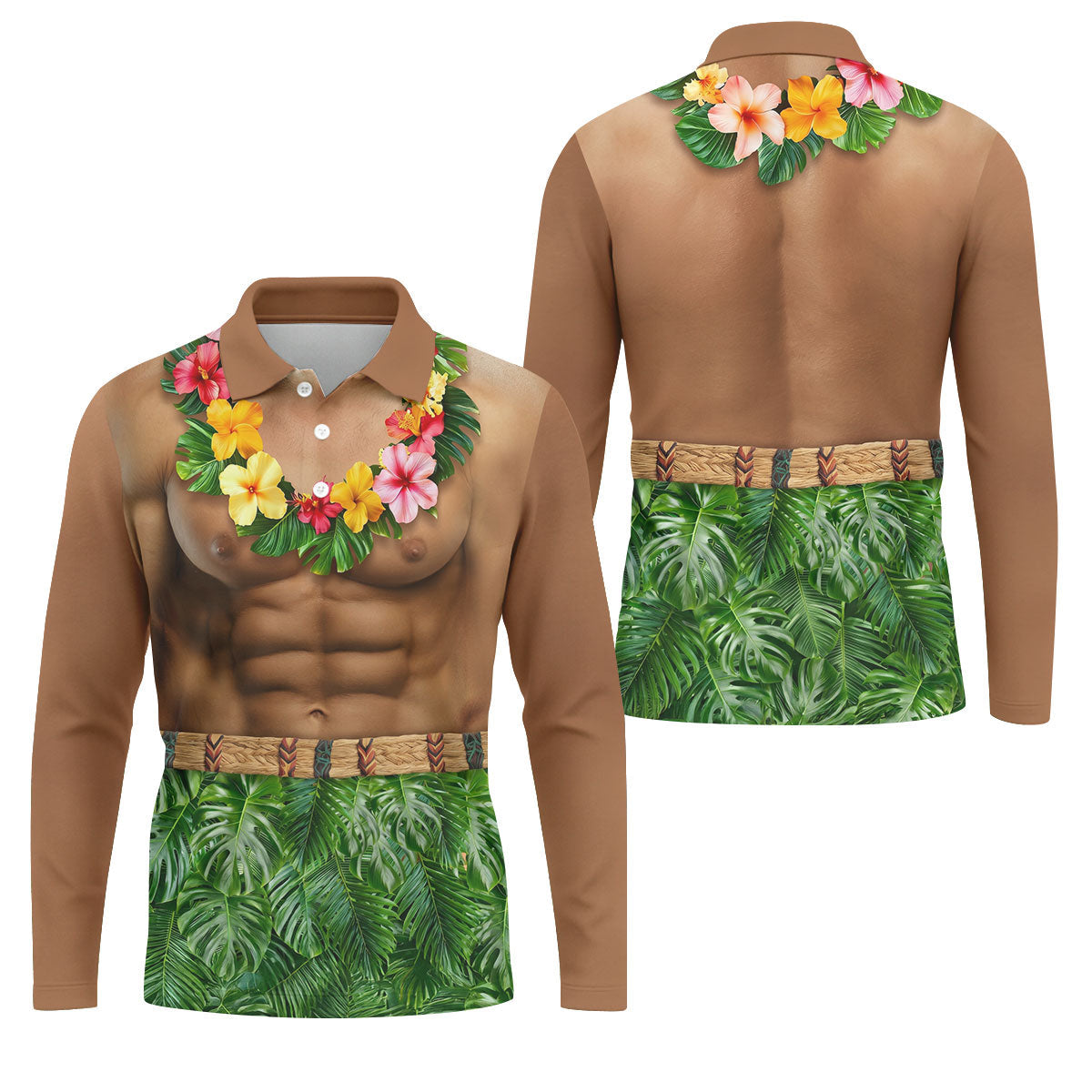 Floral Lei Tropical Theme Party Funny Costume Hawaiian Golf Shirt, Polo Shirts For Men