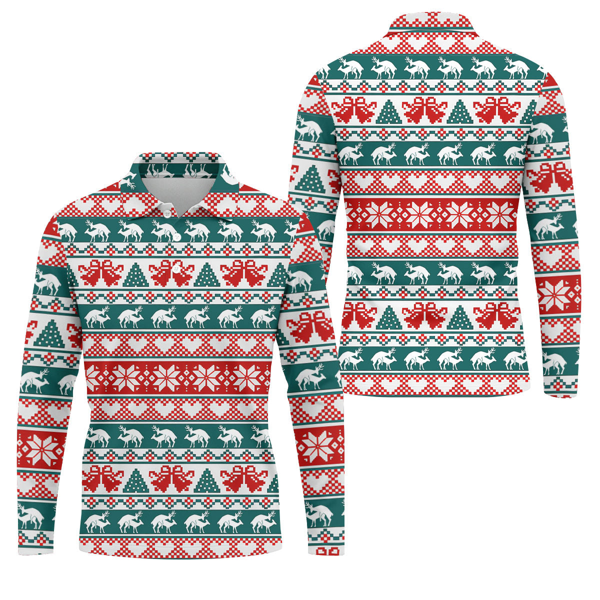 Christmas Reindeer Bells Snowflake Golf Polo Shirt, Mens Golf Shirts, Polo Shirts For Men