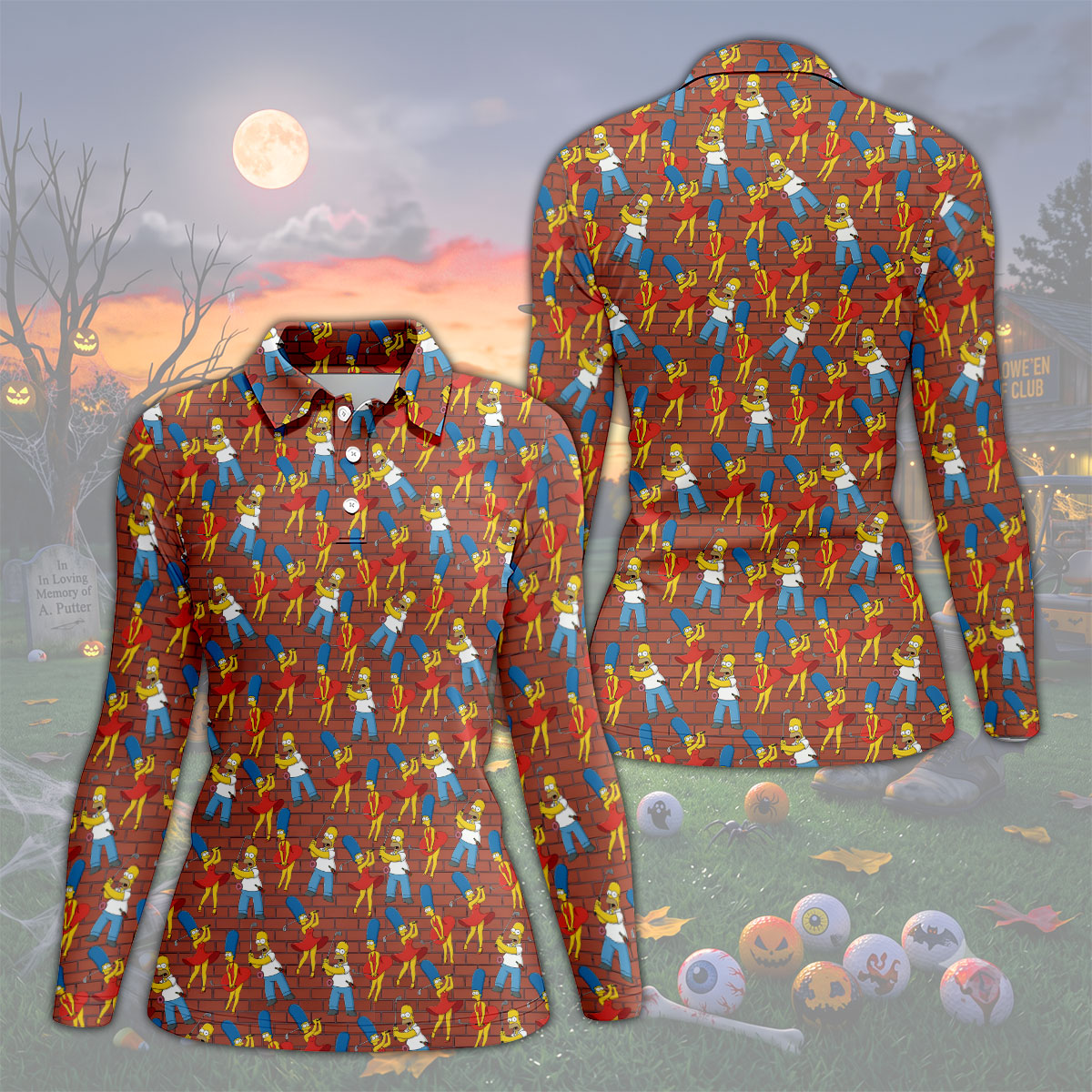 Funny Cartoon Couple Pattern Golf Polo Shirt, Ladies Golf Shirts, Golf Shirts For Women