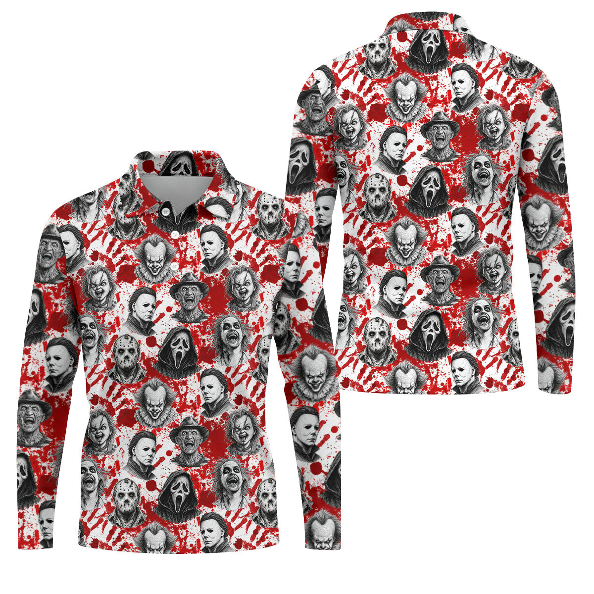 Halloween Horror Character Blood Splatter Polo Shirt, Mens Golf Polo, Golf Apparel For Men