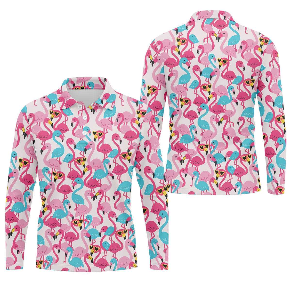 Funny Pink Flamingo Pattern Polo Golf Shirt, Mens Golf Polo, Golf Shirts For Men