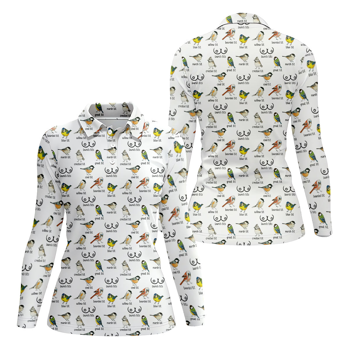 Funny Birds Adult Humor Ladies Golf Tops, Fun Women's Golf Shirts, Ladies Golf Shirt