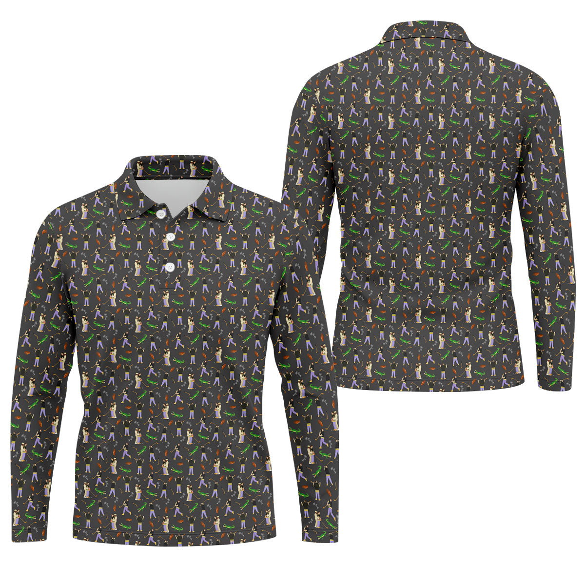 Funny Golf Lesson Alligator Pattern Polo Shirt, Golf Shirts For Men, Mens Golf Apparel