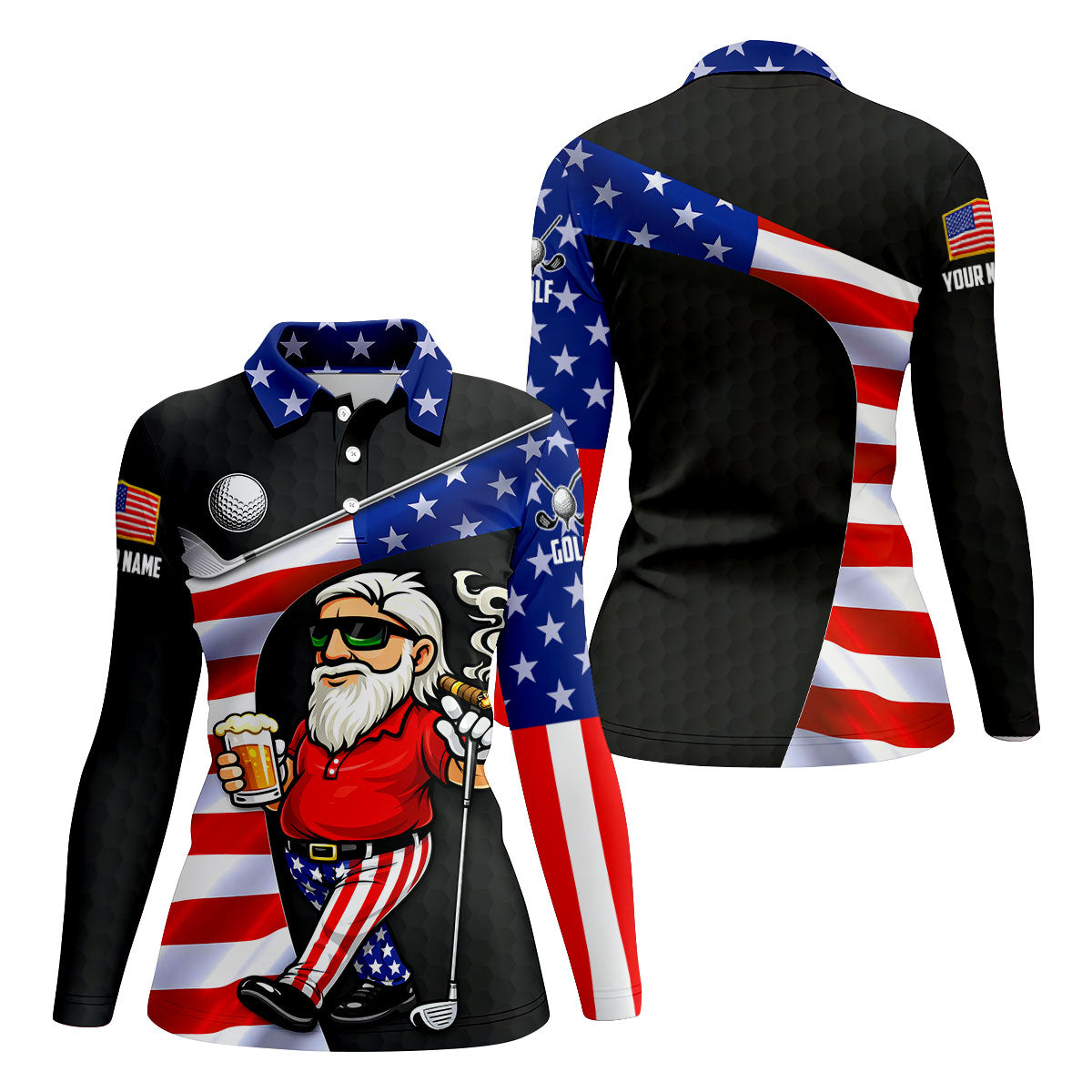 Golf And Beer Patriotic Man Golf Ball Pattern 4th Of July Black Golf Shirt, 250th Anniversary Women's Golf Tops