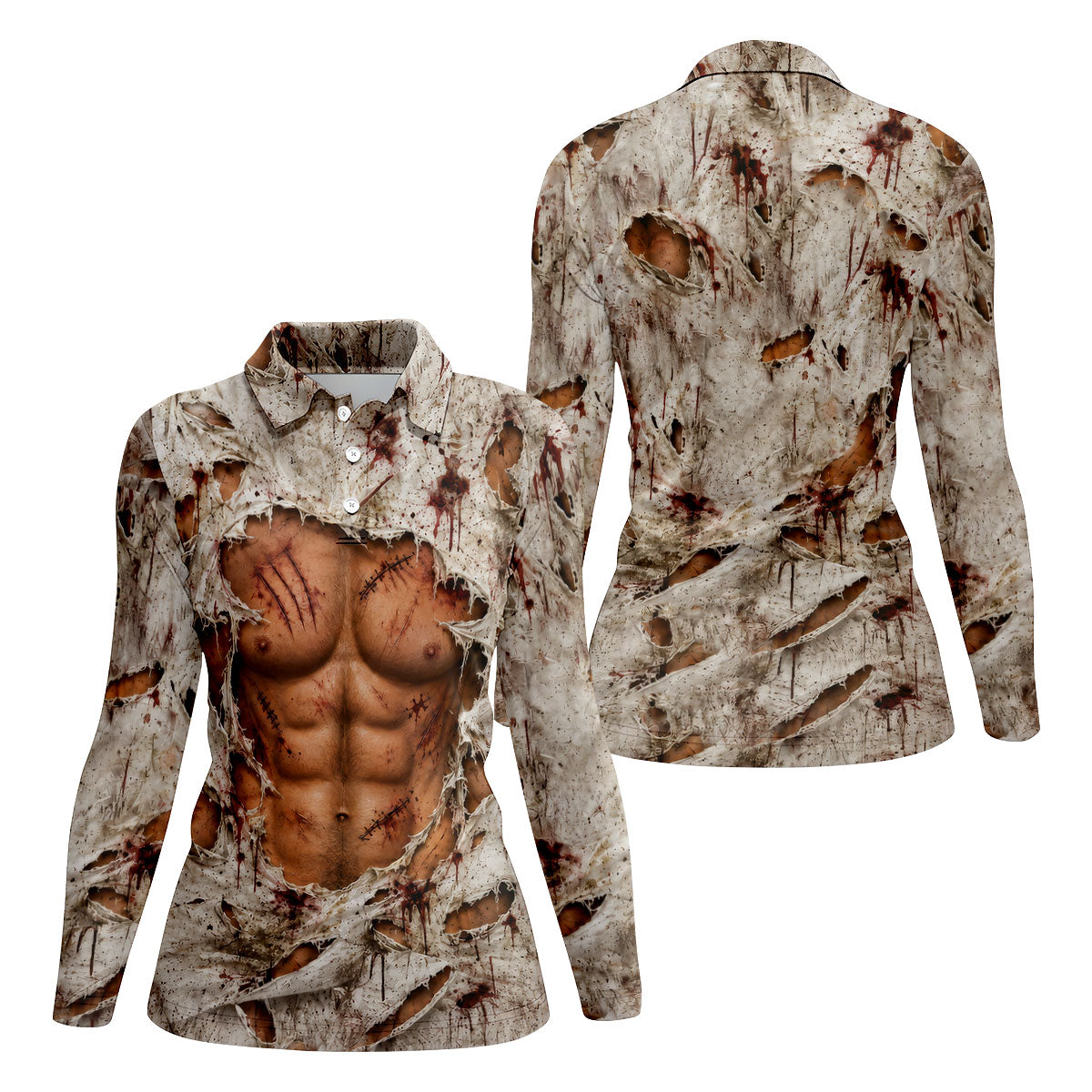 Torn Shirt Muscle Chest Illusion Halloween Polo Shirt, Ladies Golf Shirt, Womens Golf Tops