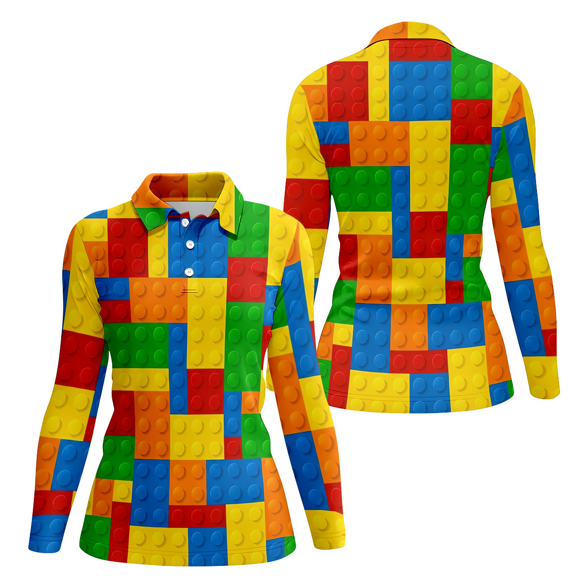 Lego Pattern Colorful Golf Shirt, Ladies Golf Shirts, Golf Shirt For Women, Ladies Golf Polos