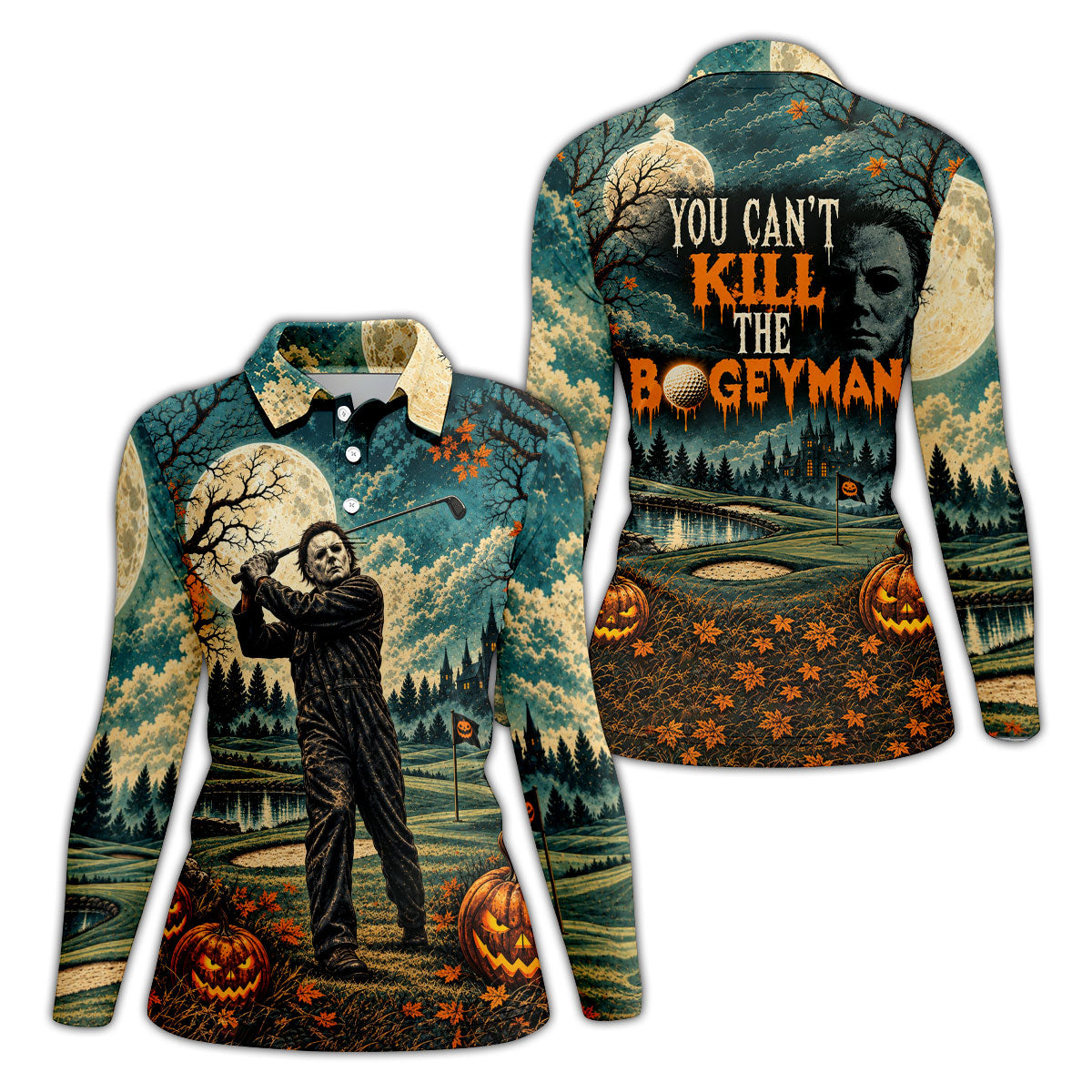 Halloween Can't Kill Bogeyman Horror Character Polo Shirt, Womens Golf Tops, Golf Apparel