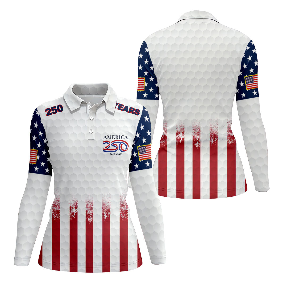 250 Years America Golf Ball Pattern 4th Of July Golf Shirt, Patriotic Golf Shirt, Golf Shirt For Women