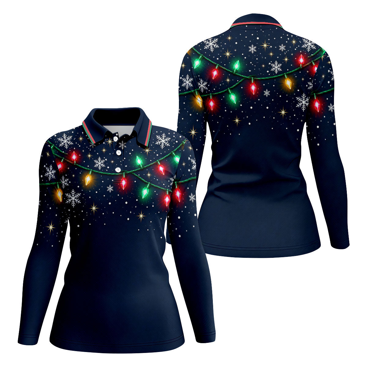 String Lights Snowflake Christmas Golf Shirt, Ladies Golf Shirts, Golf Tops For Women