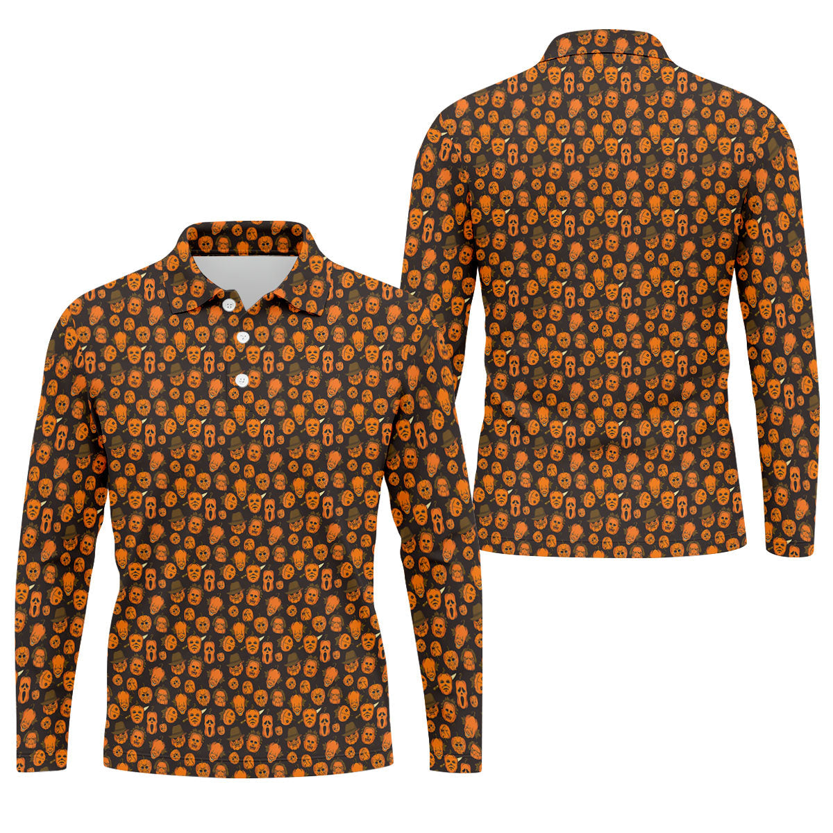 Halloween Horror Character Pumpkin Pattern Golf Shirt, Mens Golf Polo, Hawaiian Golf Shirt