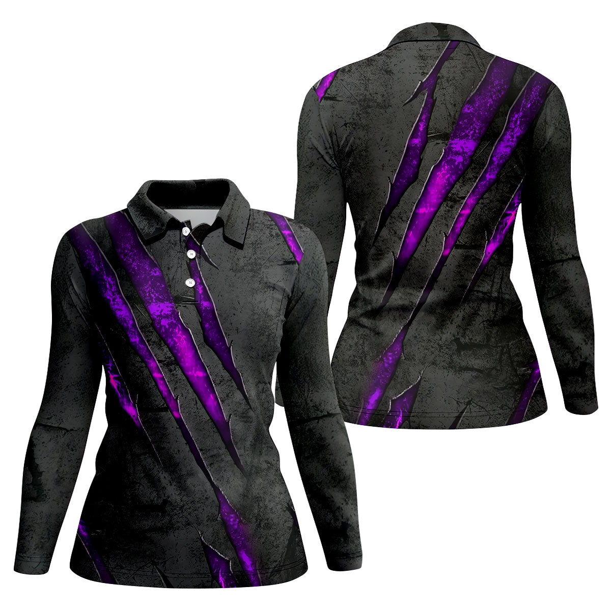 Purple Claw Marks Hawaiian Golf Shirt, Scratch Print Women's Golf Tops, Ladies Golf Shirts