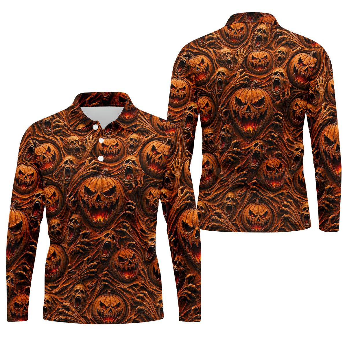 Halloween Evil Pumpkin Ghost Horror Character Polo Shirt, Golf Polo, Mens Golf Shirts