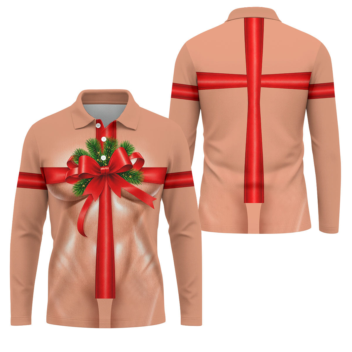 Christmas Red Bow Gift Golf Polo Shirt, Printed Golf Shirts, Polo Shirts For Men