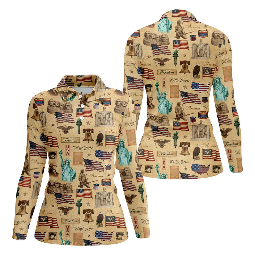 We The People America Freedom 250th Anniversary Vintage Golf Shirt, Patriotic 4th Of July Golf Shirt For Women