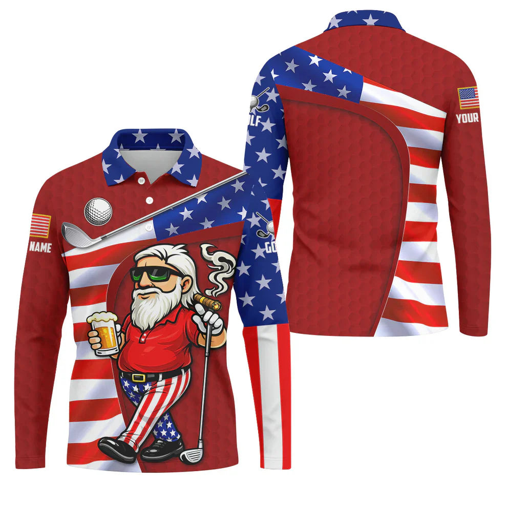 Golf And Beer Patriotic Man Golf Ball Pattern 4th Of July Red Golf Polo Shirt250th Anniversary Golf Shirts For Men