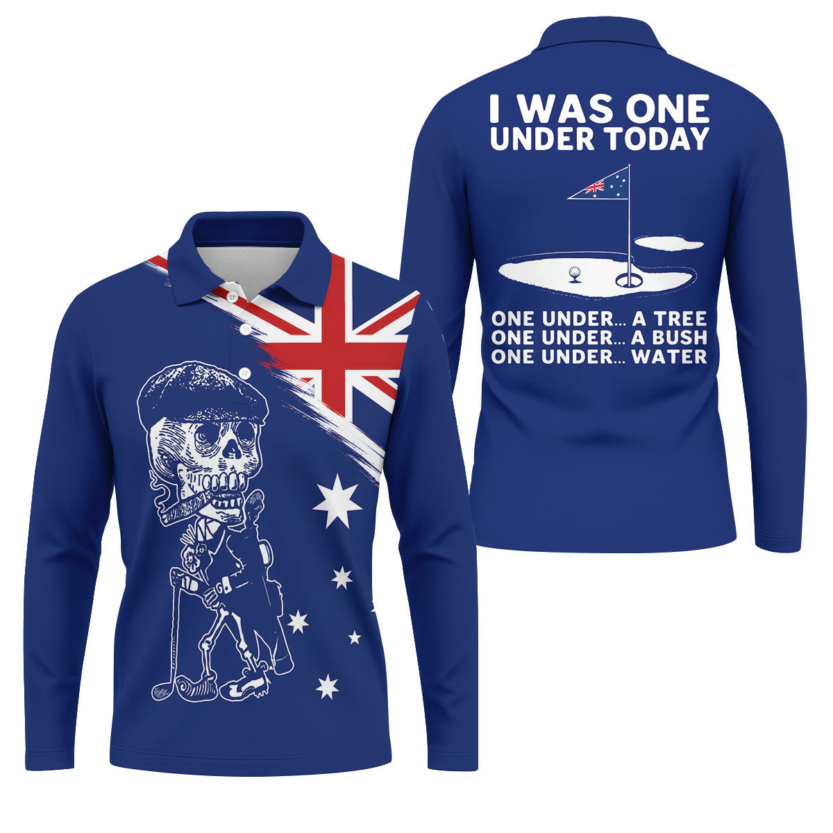 I Was One Under Today Skeleton Golfer Australia Flag Print Golf Tops For Men, Polo Shirts For Men