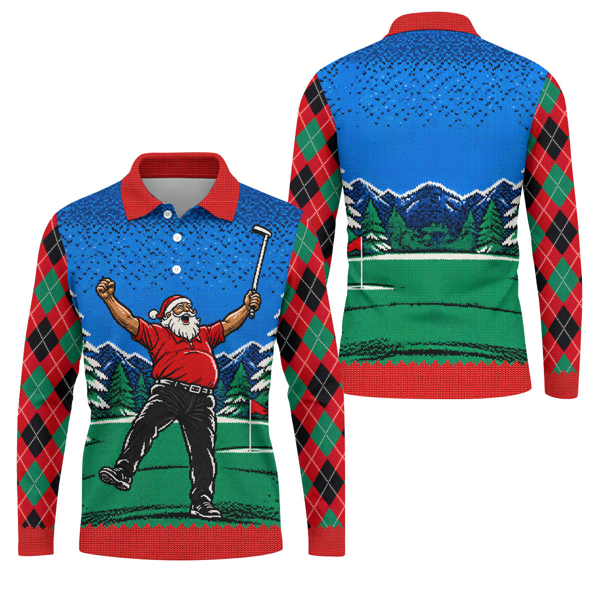 Cheering Santa Golf Scene Christmas Golf Shirt, Mens Golf Polo, Golf Shirts For Men