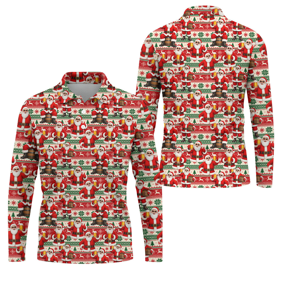 Funny Santa Beer Ugly Sweater Christmas Golf Shirt, Mens Golf Shirts, Polo Shirts For Men
