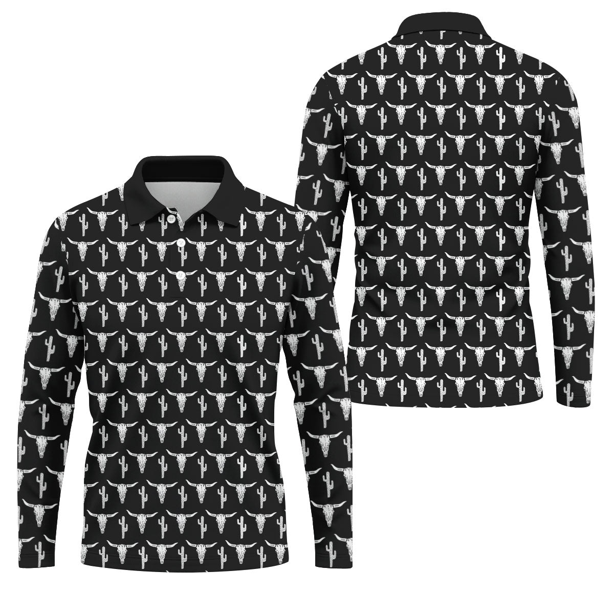Longhorn Cow Skull Western Theme Black Golf Tops For Men, Polo ShirtFor Men, Golf Shirts For Men