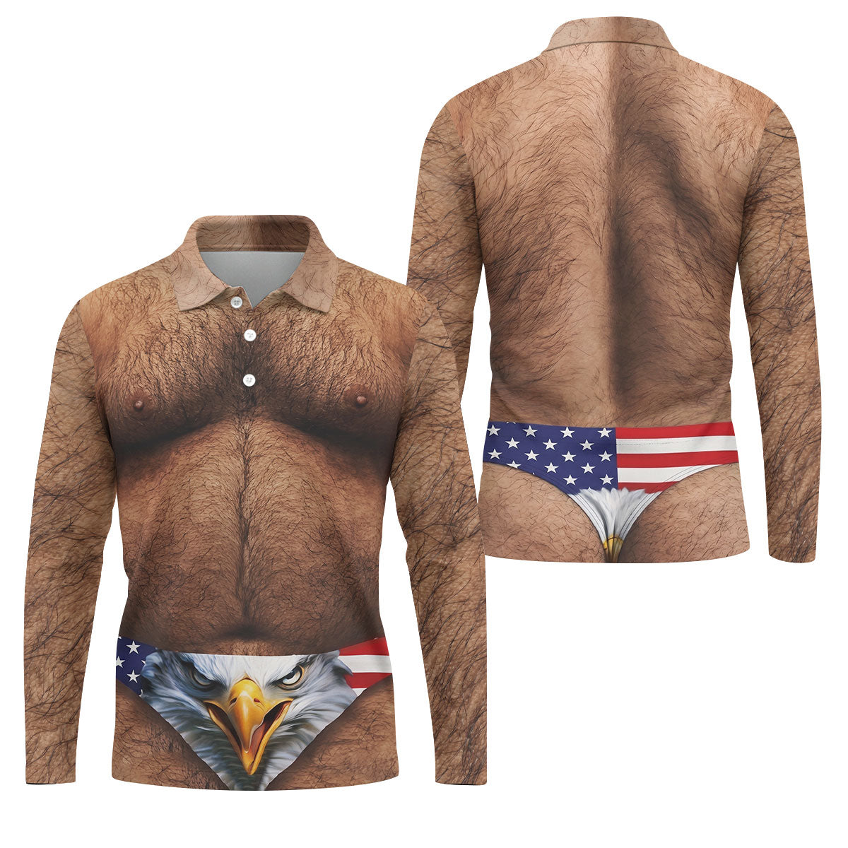 Hairy Body Funny Eagle American Flag Golf Shirt, 250th Anniversary 4th Of July Golf Shirts For Men