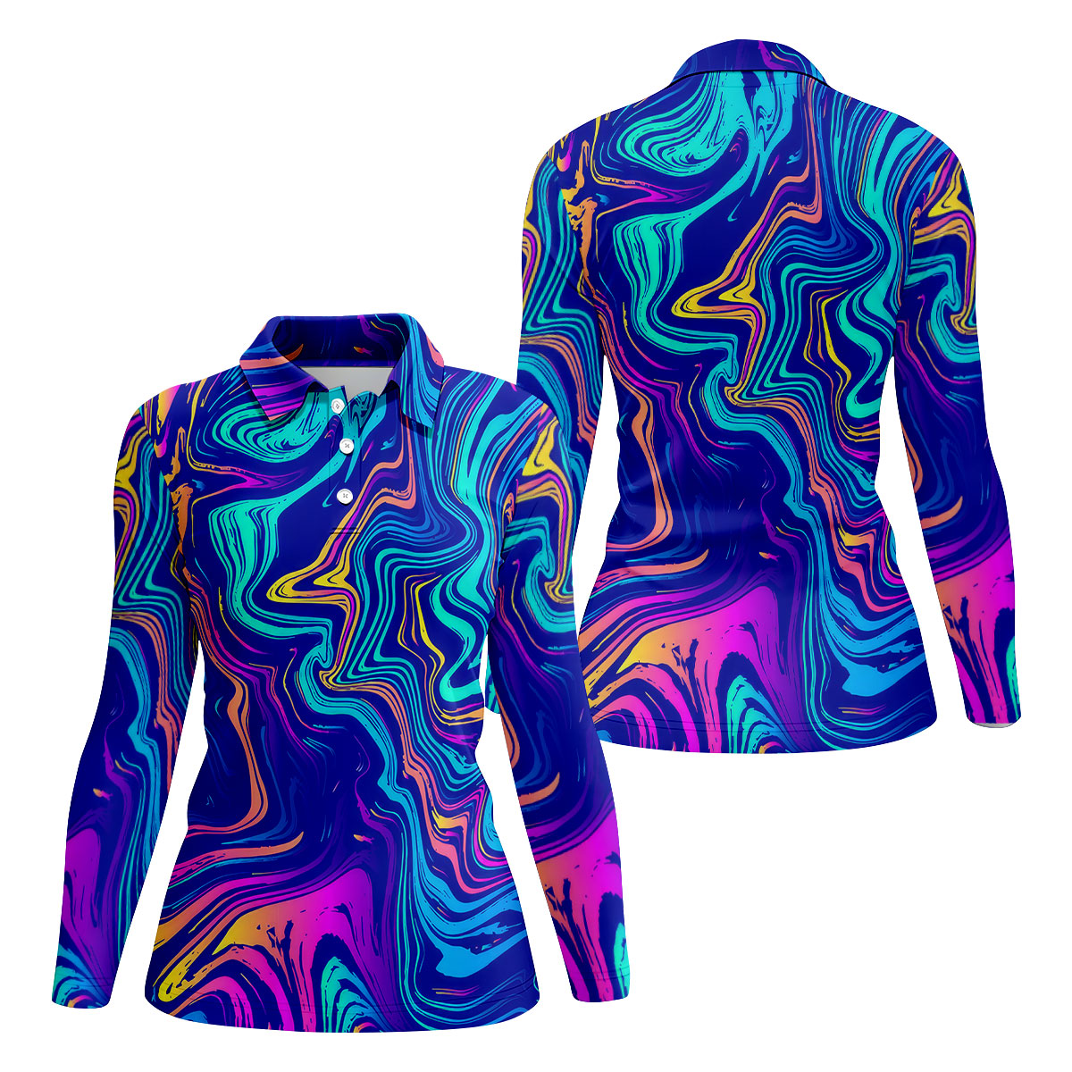 Vibrant Abstract Liquid Pattern Golf Shirt, Hawaiian Golf Shirt, Ladies Golf Tops, Performance Golf Shirt,