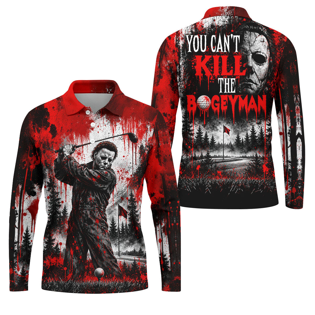 You Can't Kill Bogeyman Halloween Horror Character Polo Shirt, Golf Polo, Mens Golf Shirts