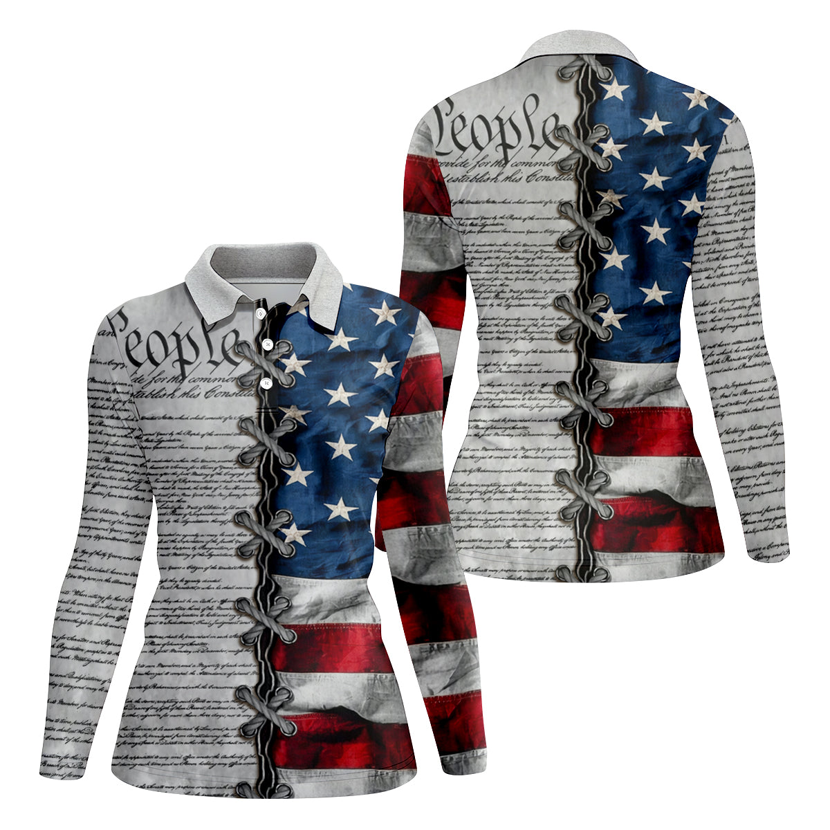 We The People Preamble Patriotic 4th Of July Grey Golf Shirt, 250th Anniversary Women's Golf Tops