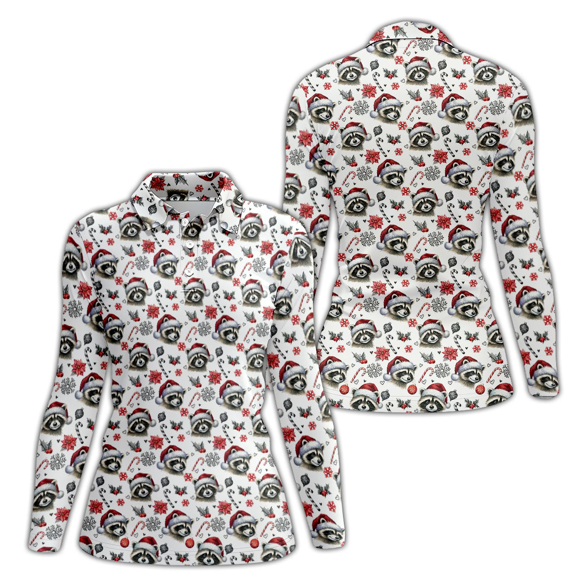 Christmas Raccoon Santa Hat Golf Polo Shirt, Women’s Golf Polo, Golf Tops For Women
