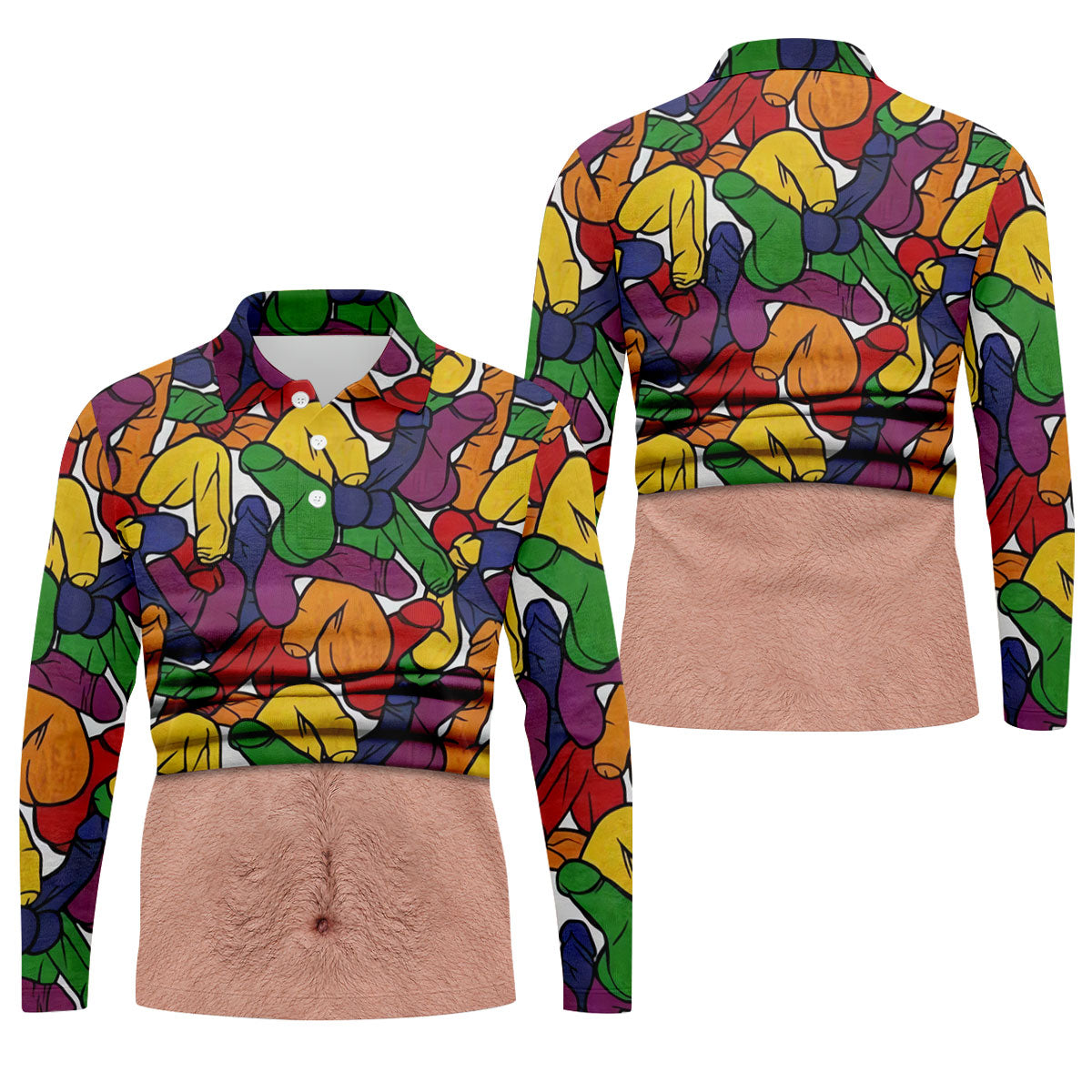 Funny Belly Illusion Colorful Pattern Polo Shirt, Mens Golf Polo, Golf Shirts For Men