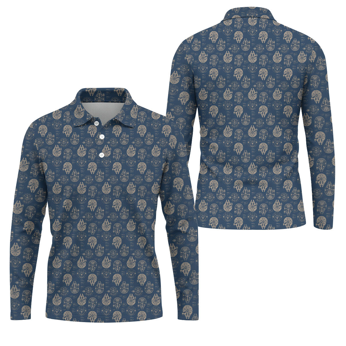 Vintage Spaceship Blueprint Halloween Golf Polo Shirt, Sci Fi Costume Shirt, Mens Golf Polo