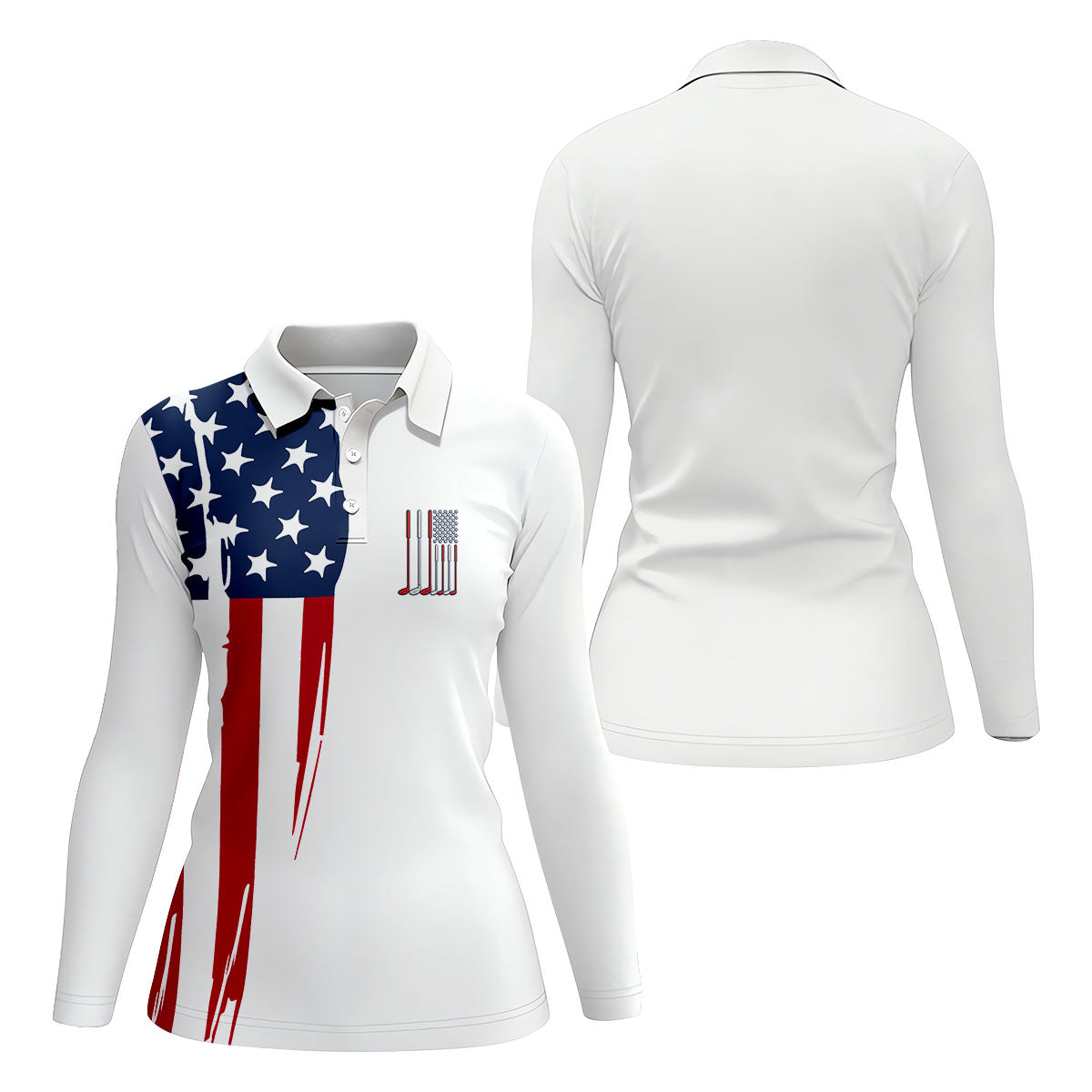 American Flag Pattern 4th Of July Patriotic Golf Shirt, 250th Anniversary White Golf Shirt, Women's Polo Shirt