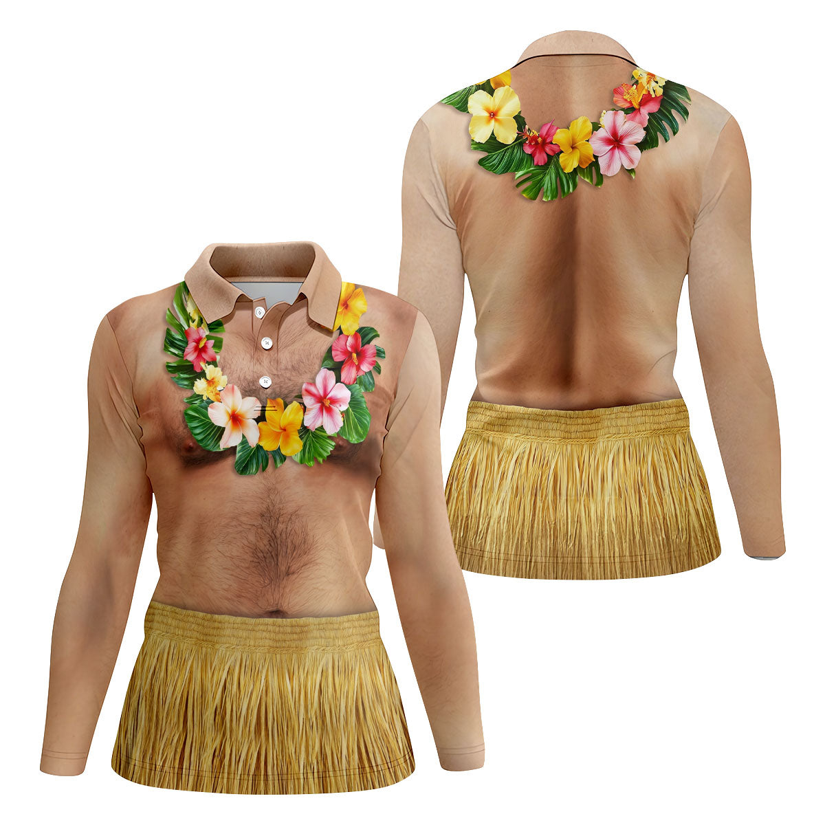 Floral Lei Tropical Theme Party Fun Women's Golf Shirts, Hawaiian Golf Shirt, Ladies Golf Polos