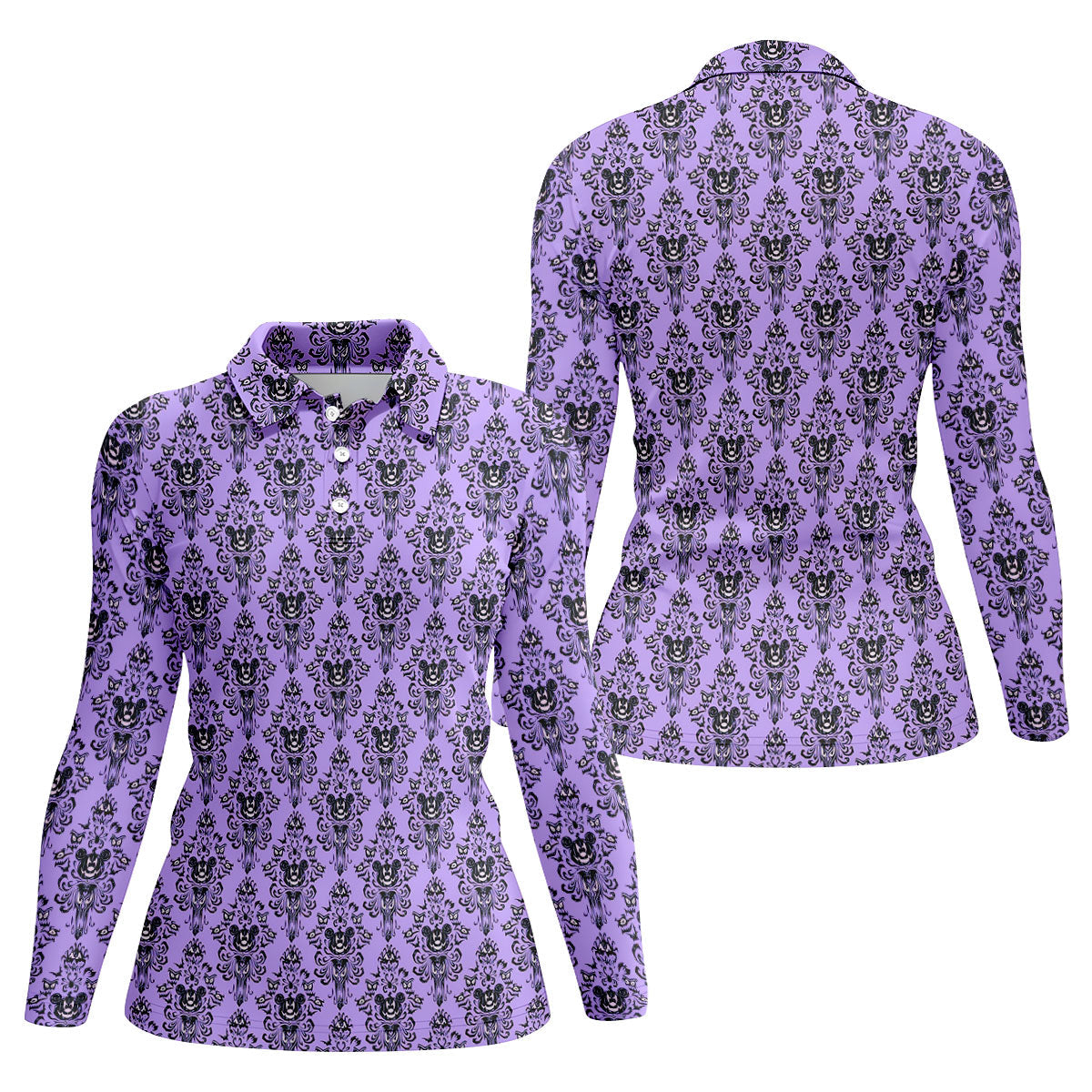 Purple Demon Face And Bat Halloween Polo Shirt, Golf Polo For Women, Ladies Golf Shirts